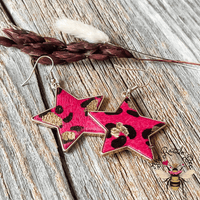 Pink Cheetah Print Star Earrings