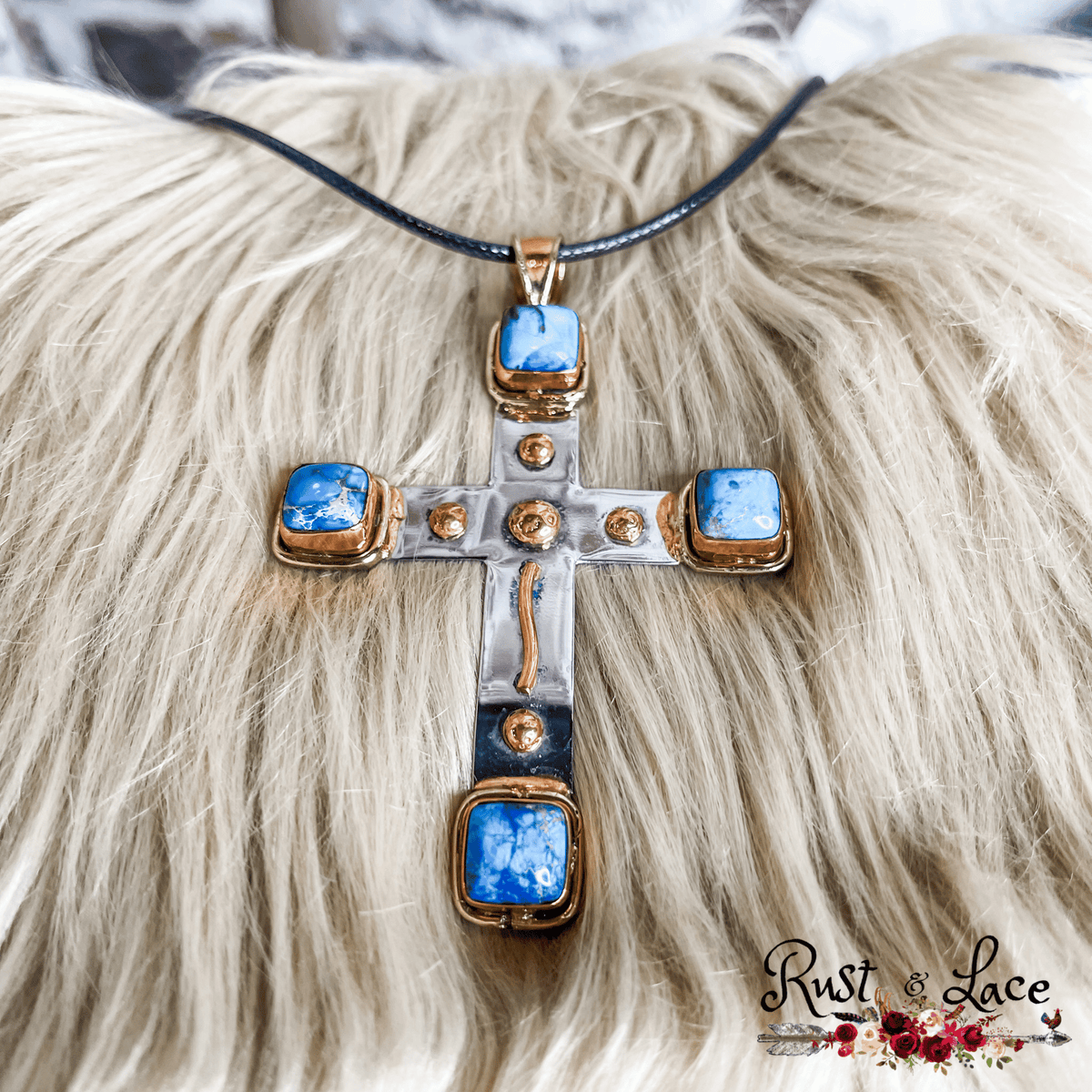 Turquoise Metal Cross Necklace