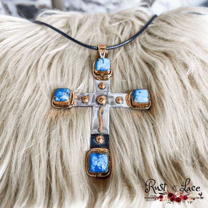 Turquoise Metal Cross Necklace
