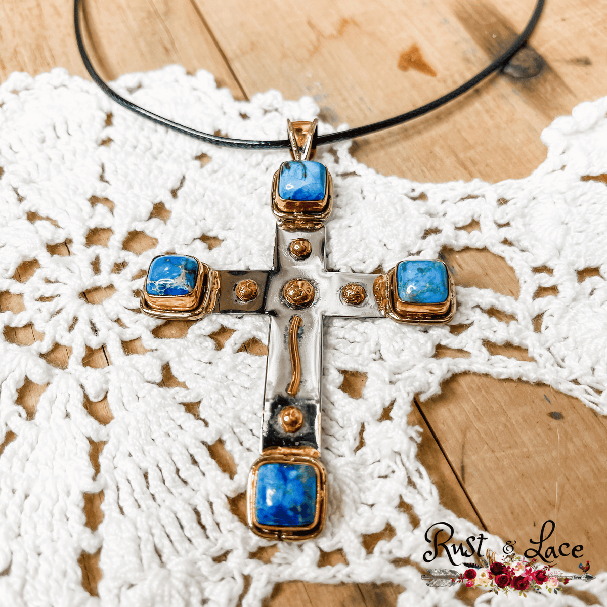 Turquoise Metal Cross Necklace