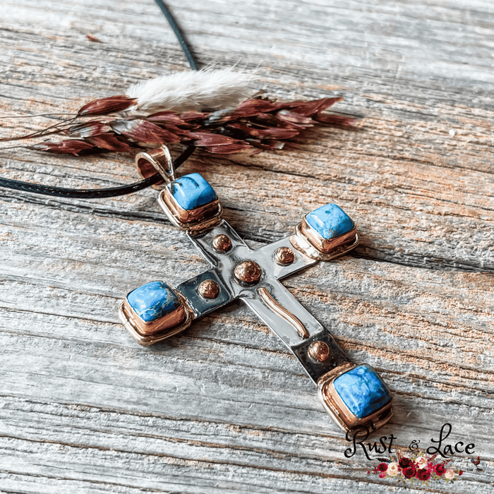 Turquoise Metal Cross Necklace