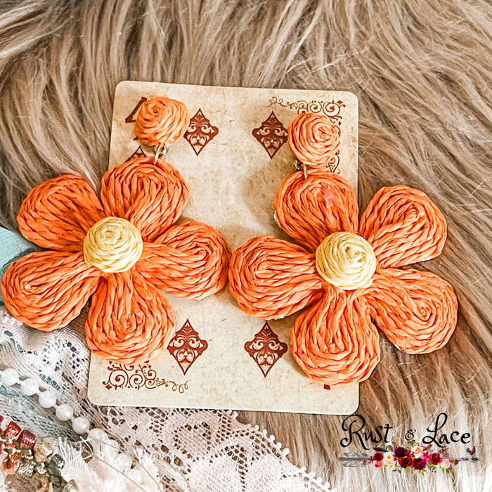 Orange Spring Daisy Earrings