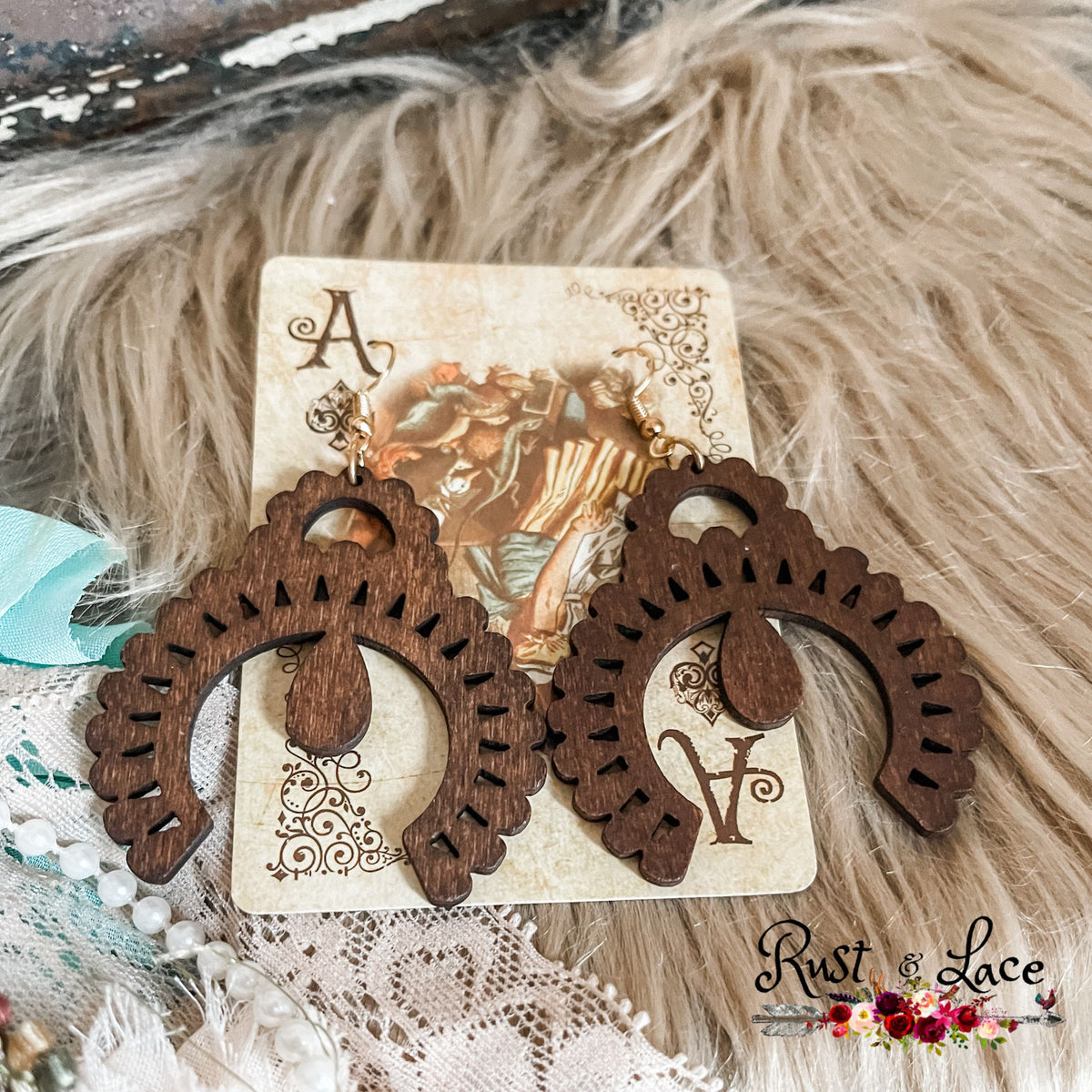 Wood Cut Squash Blossom Earrings