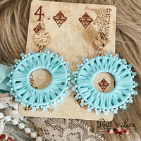 Blue Raffia Wrapped Earrings