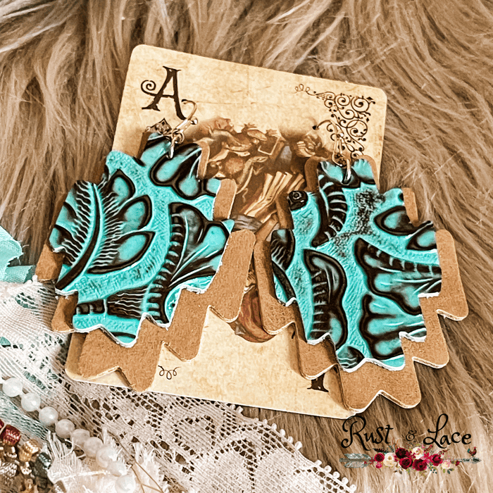 Leather Embossed Turquoise Earrings
