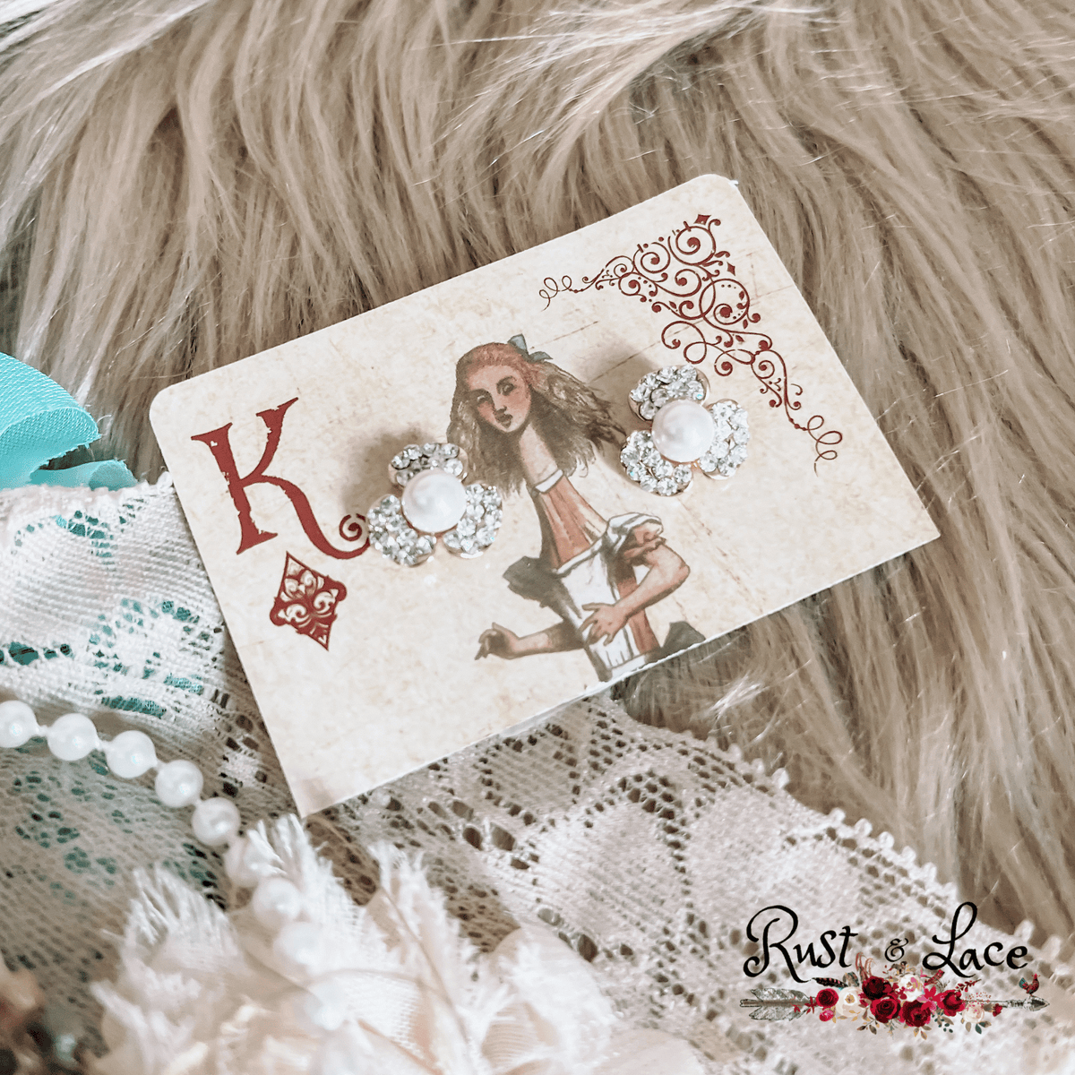 Rhinestone Pearl Stud Earrings 