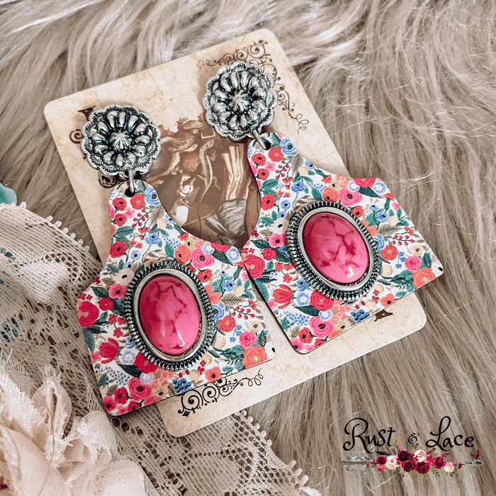 Cattle Tag Floral Earrings