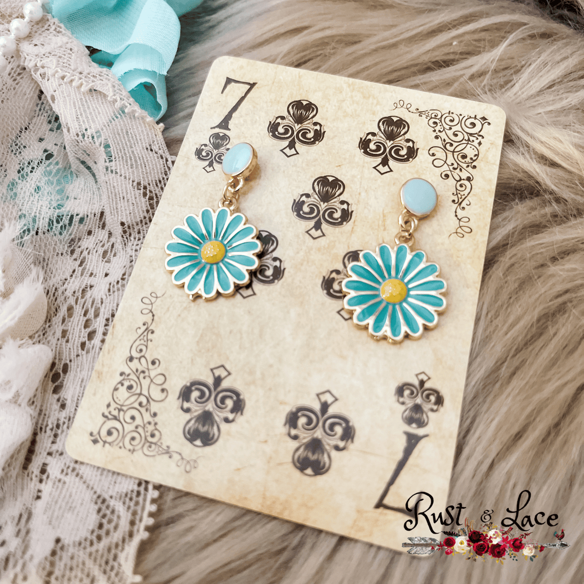 Dainty Blue Daisy Earrings