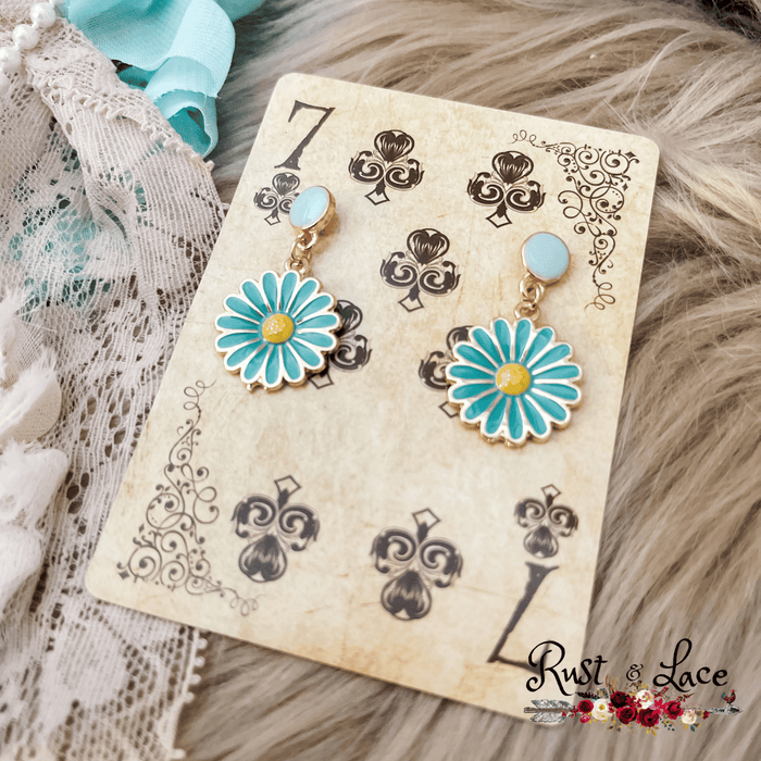 Dainty Blue Daisy Earrings