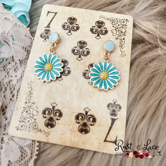 Dainty Blue Daisy Earrings