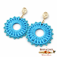 Blue Raffia Earrings