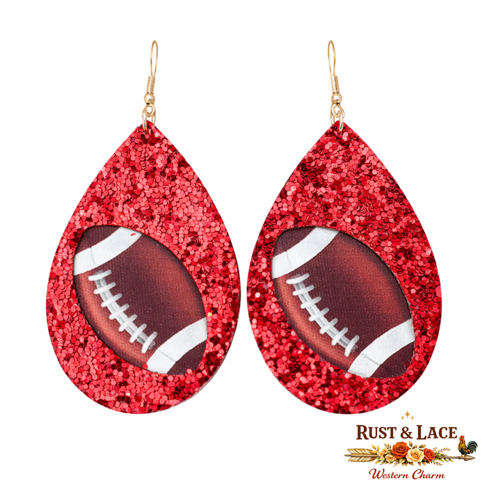 Red Glitter Football Earrings