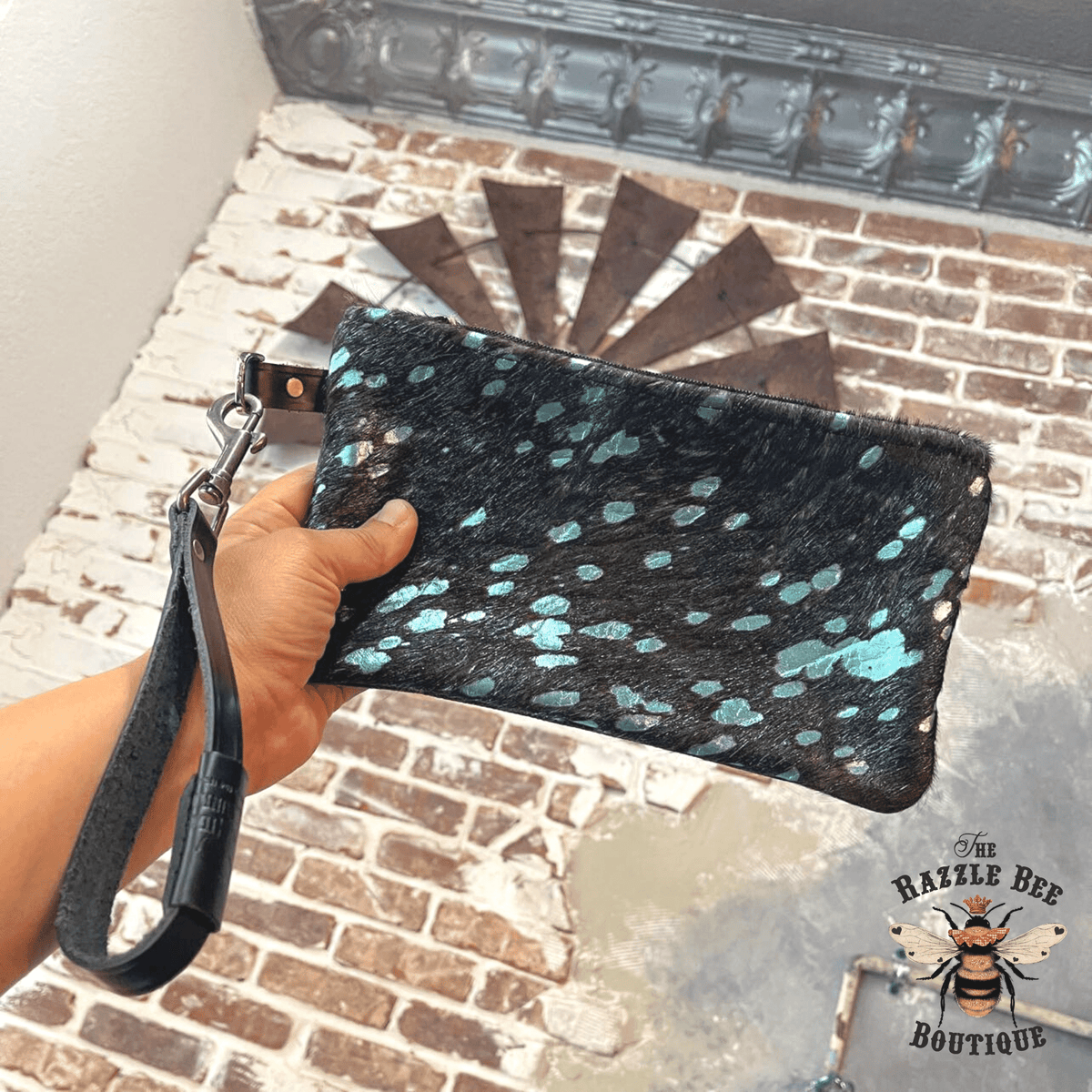 Turquoise Foil Wristlet